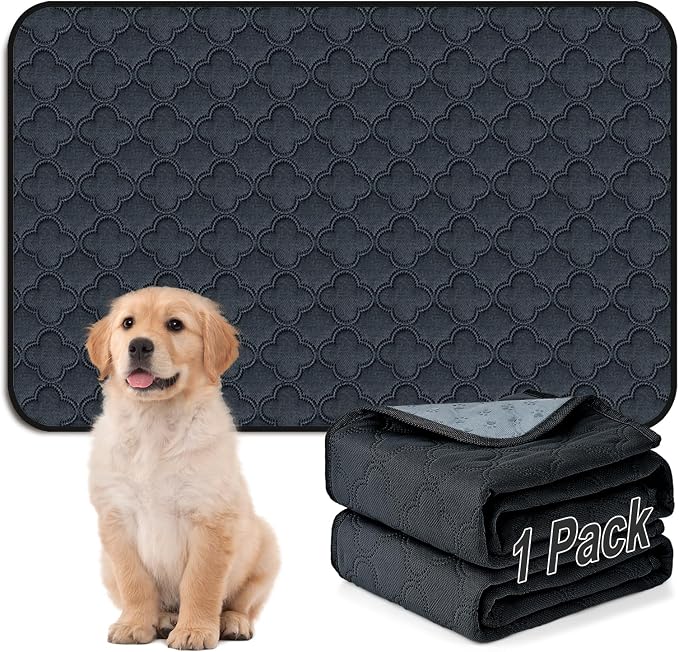 FunFurry Washable Pee Pads for Dogs - 1 Pack Reusable Pee Pads，Waterproof Puppy Pads，Pet Training Pads，Super Absorbent with Dog Paw Shape Non-Slip Backing (Dark Grey, 48" X 65" - 1 Pack) by FUNUPFURRYLIFE