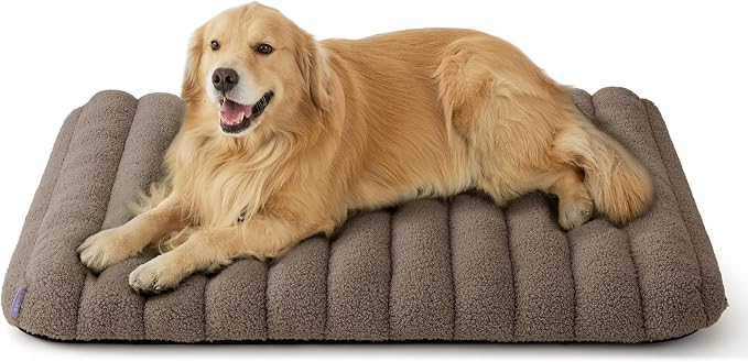 LE SURE Cute Orthopedic Dog Bed for Extra Large Dogs, XL Waterproof Chic Flat Pet Beds with Removable Washable Cover, Fuzzy Thick Egg Crate Foam Pet Mat for Indoor Use (44" x 32", Brown) by Lesure