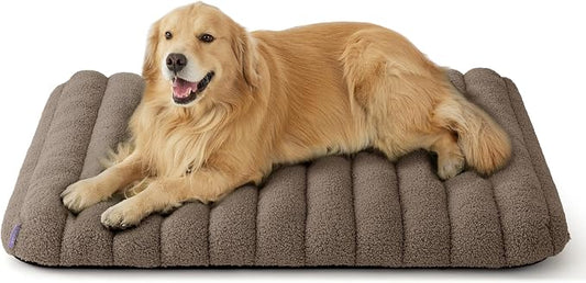 LE SURE Cute Orthopedic Dog Bed for Extra Large Dogs, XL Waterproof Chic Flat Pet Beds with Removable Washable Cover, Fuzzy Thick Egg Crate Foam Pet Mat for Indoor Use (44" x 32", Brown) by Lesure