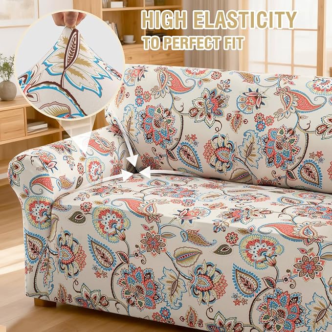 H.VERSAILTEX Floral Pattern Sofa Covers for 2 Cushion Couch Printed Loveseat Covers High Stretch 2 Seater Sofa Cover Super Soft Couch Cover for Dogs Washable(Sun-Kissed Floral,Loveseat) - Image 6