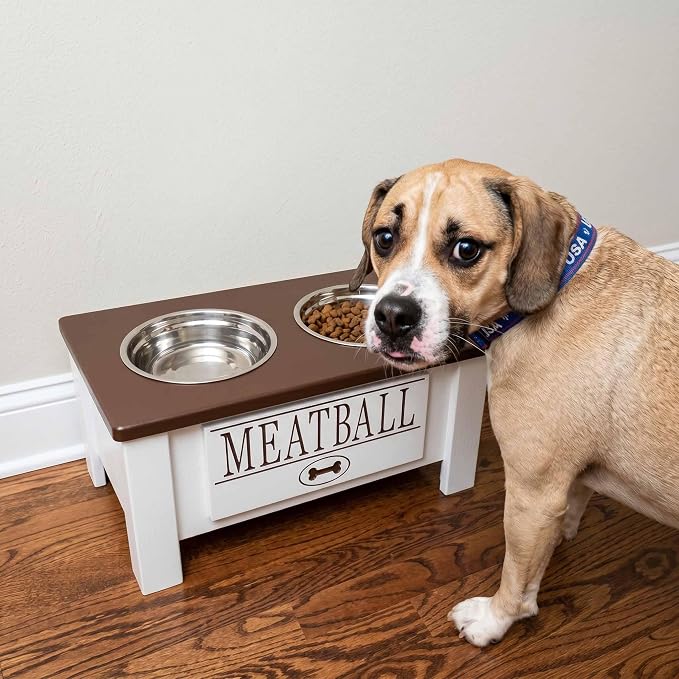 Elevated Dog Bowls, Personalized Raised Dog Bowl Stand for Medium Dogs | Farmhouse Style, Elevated Wood Stand, Storage Container, Stainless Steel Bowls, Raised Anti-Slip Feeder, Made in USA - Image 3