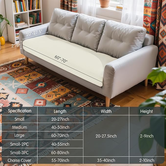 Hokway Stretch Couch Cushion Replacement Slipcovers Reversible Cushion Slipcovers Sofa Cushion Covers(Creamwhite, Large) - Image 3