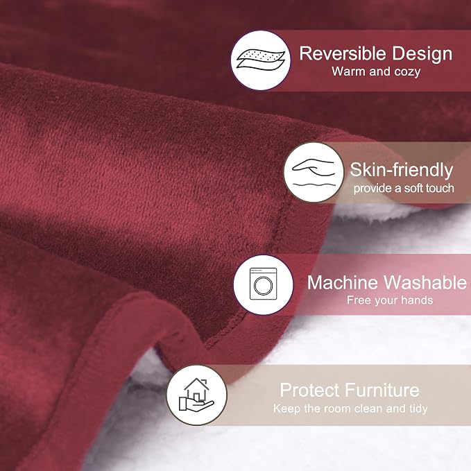 gogobunny Waterproof Pet Blanket for Small Dogs and Cats, Reversible Sherpa Fleece Soft Plush Throw for Couch Protection, Washable Furniture Protector (Romantic Red, 30x30 inches) - Image 3