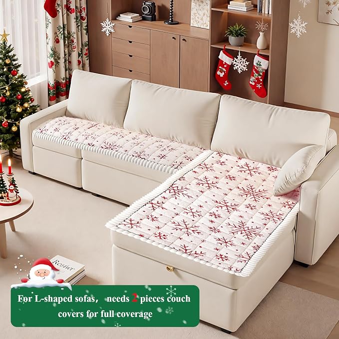 VClife Fuzzy Anti-Slip Dog Couch Cover for Christmas, Creamy, 27.6 x 82.7 | Soft Thick Couch Covers for 3 Cushion Couch Sofa Pet Friendly, Scratch Resistant Sofa Cover Washable Dog Furniture Protector - Image 7