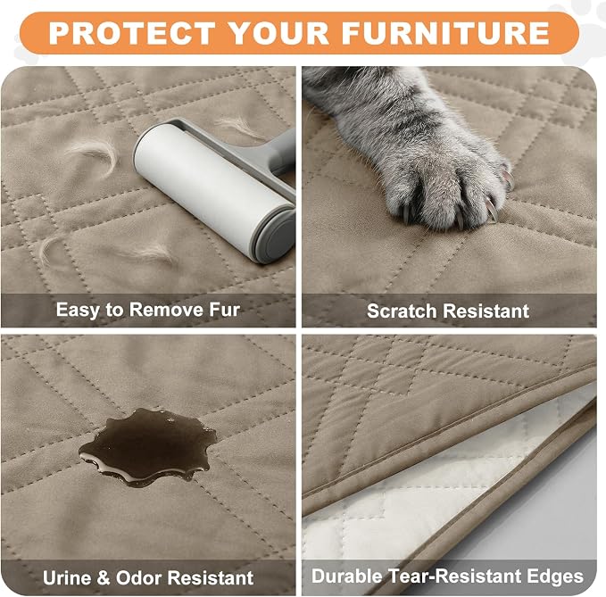 100% Waterproof Dog Bed Cover Pet Blanket(42"x50"),7-Layer Reversible Washable Sofa Couch for Furniture Car (Khaki+Off White) - Image 6
