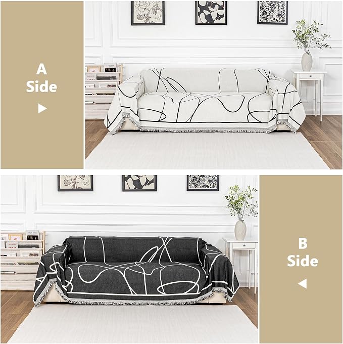 MEETSKY Couch Cover for Cushion Couch Sofa Furniture Protector Sofa Covers Chenille Sectional Couch Covers for Pets Oversized Chair Cover Recliner Sofa Love Seat Covers, 71" x 102", Black Curve - Image 2