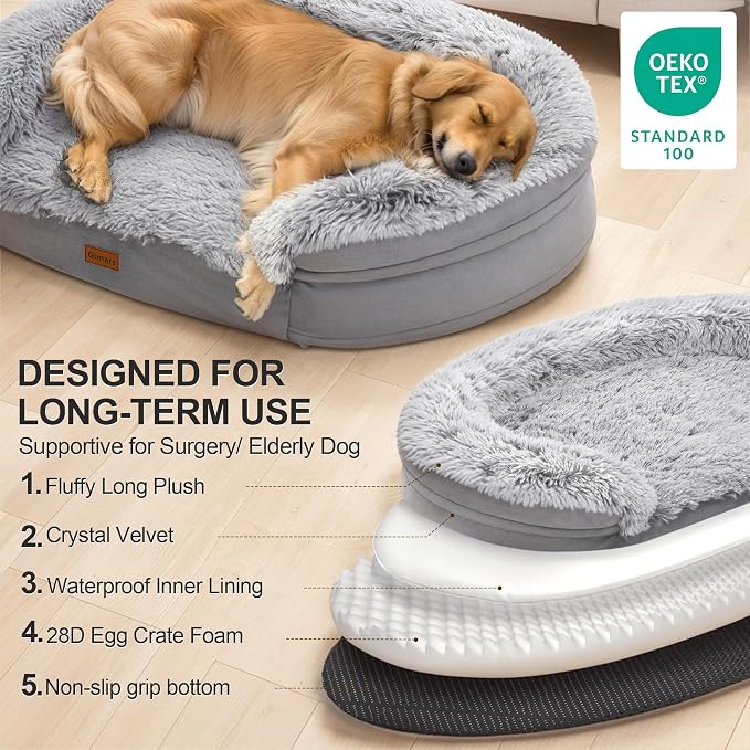 Gimars Upgrade 3.7in Ultra Thick Orthopedic Dog Beds for Large Dogs,Soft Egg Foam Dog Sofa Bed, 28D Crate Foam Washable Cover, Waterproof Lining Supportive Half-Round for Puppy,Senior,Sick Dogs - Image 5