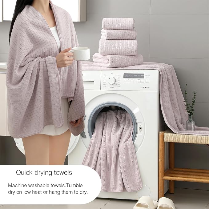 18 Piece Family Bath Towel Set Include 6 Bath Towels,6 Hand Towels and 6 Washcloths Soft Bathroom Towel with Hanging Loops,Highly Absorbent Quick Dry Towels Set for Bathroom,Hotel and Spa-Light Purple - Image 2