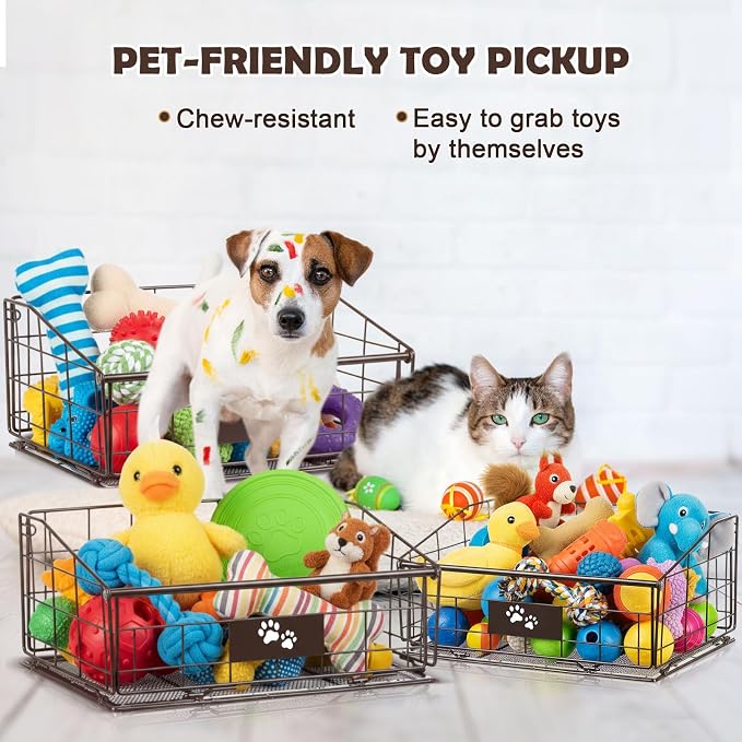 Mimorou 3 Pack Metal Dog Toy Baskets Multi-sized Foldable Dog Toy Bins Box Storage Container Organizer for Living Room Area Decorative Pet Accessories Coat Clothing Storage Holder Baskets(Bronze) - Image 5