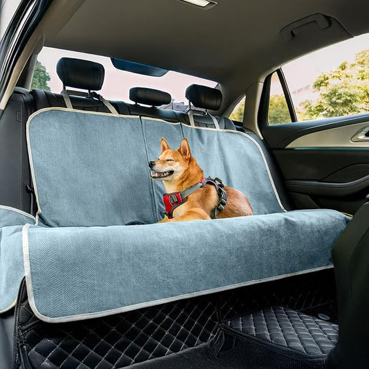 FUNNY FUZZY Dog Car Seat Cover for Back Seat, Back Seat Pet Cover for Dogs Waterproof, Scratchproof Dog Backseat Cover, Non-Slip Bench Car Seat Protector, Universal Fit Most Cars, SUVs, Trucks, Blue by FUNNYFUZZY