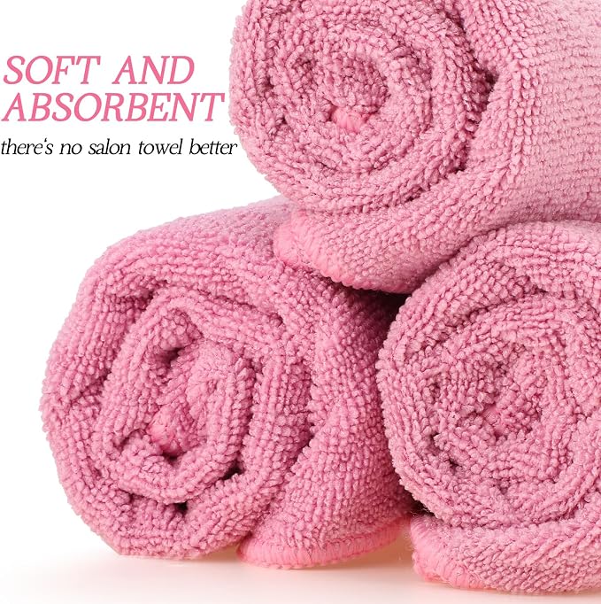 Shimeyao 40 Pack Bleach Proof Towels Microfiber Absorbent Resistant Hair Hand Towels Bulk Quick Dry for Barber Gym Bath Spa Shaving (Pink,16 x 29 Inch) - Image 3