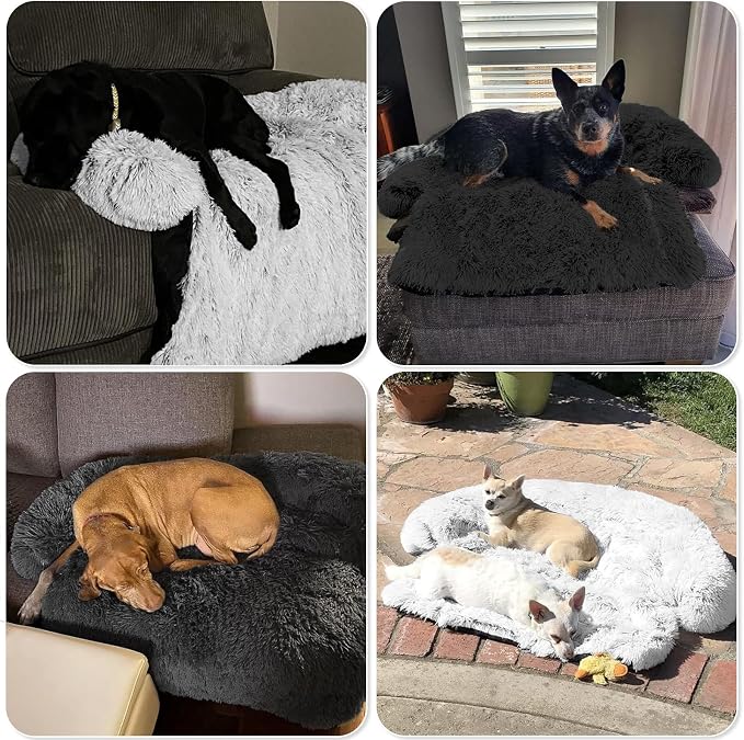 Calming Dog Bed Fluffy Plush Dog Mat for Furniture Protector with Removable Washable Cover for Large Medium Small Dogs and Cats (Extra Large(53x39.3x6), Dark Grey) - Image 7