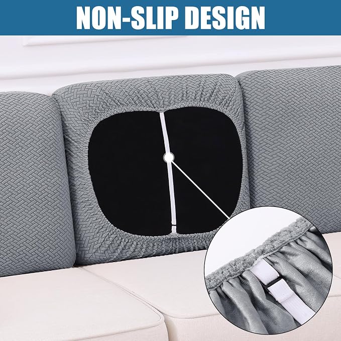 Smiry Waterproof Couch Cushion Covers, Non Slip Seat Cushion Covers | Stretch Jacquard Chaise Lounge Sofa Slipcover, Washable Elastic Furniture Protector for Pets, Back Cover M, Light Grey - Image 3