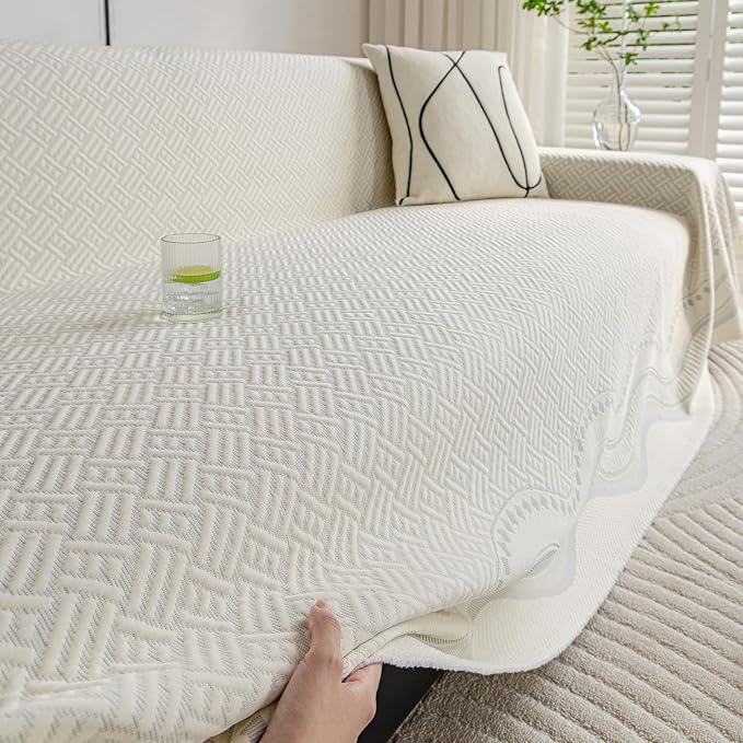 STACYPIK Cooling Ice Silk Couch Cover for Dogs Washable Summer Sofa Cover for 2 Cushion Couch, Sectional Couch Cover for L Shape, Boho Geometric Sofa Slipcover Furniture Protector, Light Gray-71X118IN - Image 3
