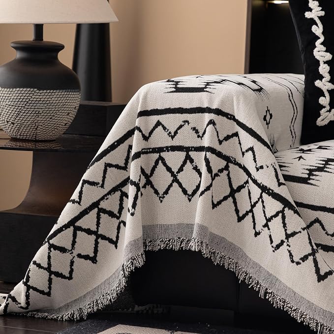 DREAMINGO Boho Couch Cover Sofa Covers for 2 Cushion Couch Jacquard Chenille Couch Cover Blanket Living Room Pet Furniture Protector Sectional Couch Covers for Dogs Washable, White, 71"x118" - Image 5