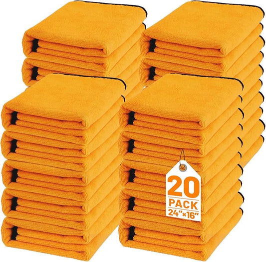 20 Pack Microfiber Car Drying Towel, 24 x 16 Inch Car Microfiber Cleaning Towels Bulk, Lint-Free, Quick Drying, Dual-Sided Detailing Buffing Polishing Waxing Soft Towels for SUV, Truck and Boats by UZLUbuywithconfidence