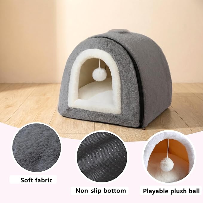 Cat Bed for Indoor Cats，Foldable cat cave，Anti-Slip & Water-Resistant Bottom，cat Houses for Indoor Cats or Small Dogs, Kitten Tent, Rabbit Bed (Dark Grey, L:(17.5"×16.9"×15.9")) - Image 6