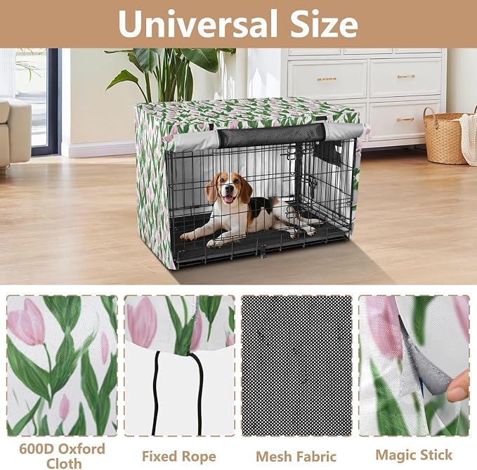 Dog Crate Cover Kennel Cover for Dog Cages Breathable for Wire Cage Indoor Outdoor Small Tulips Pink - Image 4