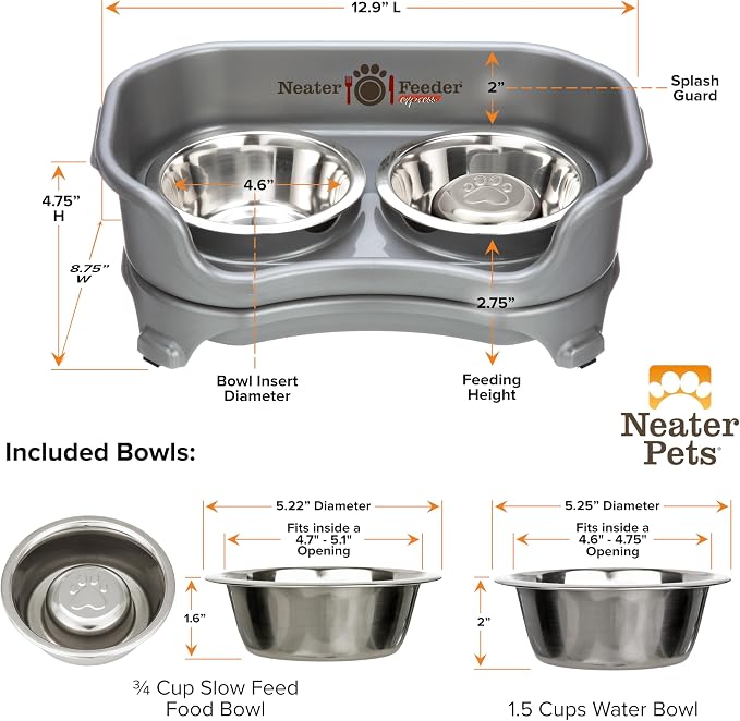 Neater Feeder Express Mess Proof Dog Bowls Elevated for Small Breed – Made in USA – No Spill Raised Slow Feeder Elevated Dog Bowl Stand, Stainless Steel Food and Water Bowl Set, Grey - Image 9