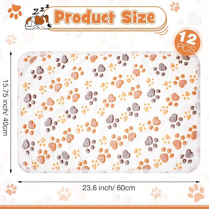Tegeme 12 Pcs Pet Blankets 23 x 16 Inch Soft Fluffy Fleece Dog Cat Warm Paw Print Pattern Blankets Flannel Throw for Pets Dog Puppy Cat(White) - Image 2