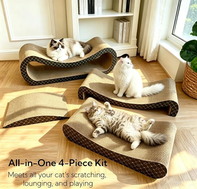 4-in-1 Large Cat Scratcher Lounge Set, (31.5×11.8×11.8 in) Reversible Cardboard Scratchers for Indoor Cats, Scratching Board Sofa Bed, Corrugated Scratch Pad for Cat Nails, Recyclable - Image 2