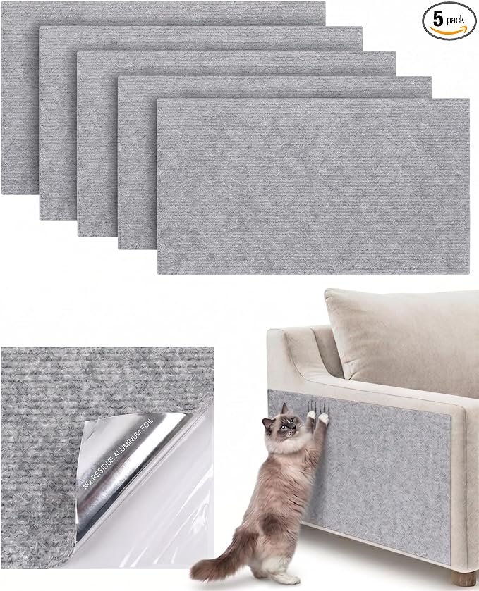 Corner & Wall Cat Scratch Mat (Grey, 23.6''x11.8'', 5-Pack), Self-Adhesive Trimmable Cat Scratcher, Wall Mounted Scratching Pad for Indoor Cats, Sofa Furniture Protector, Cat Post Cover Replacement by Unknown