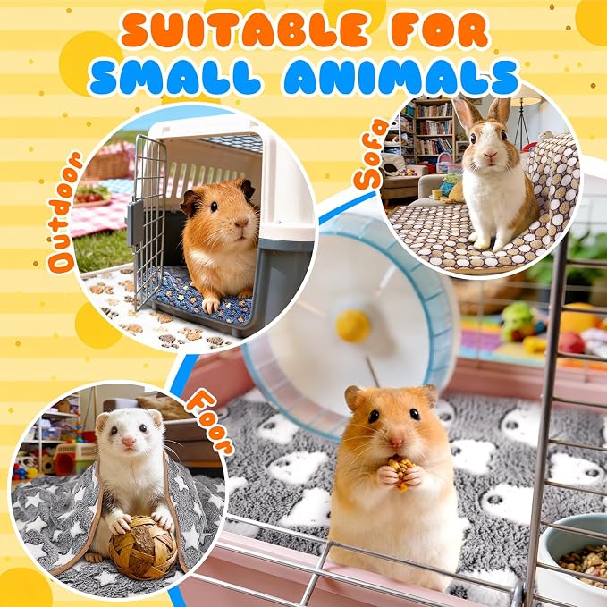 Eilyliafe 6 Pcs Guinea Pig Bedding Cage Liners Small Animal Flannel Blankets Sleep Mat Absorbent Reusable Pet Pee Bedding Pad Cover for Hamster Ferret Chinchilla Rabbit Hedgehog (16 x 24 Inch, Multi) - Image 5