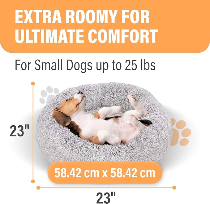 Active Pets Premium Small Donut Dog Bed, Fits Up to 45 lbs, Machine Washable Cushion, Plush Long Pile Faux Fur Fabric, Portable Light Grey Pet Bed Furniture for Puppies Adult Canines & Cats - Image 3
