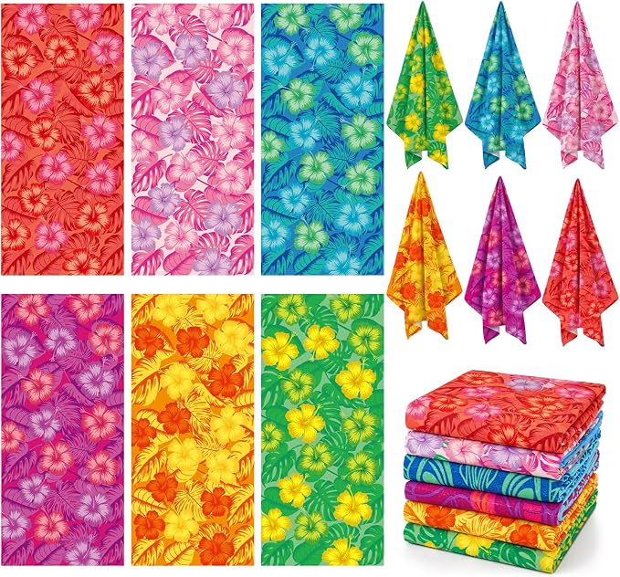 6 Pack Microfiber Beach Towel Set 32x71 Oversized Extra Large Swim Pool Towel Soft Fiber Beach Towels Set Bath Blanket for Summer Travel Spa Swim Accessories Vacation Essential Gift(Tropical Flowers) by Unknown