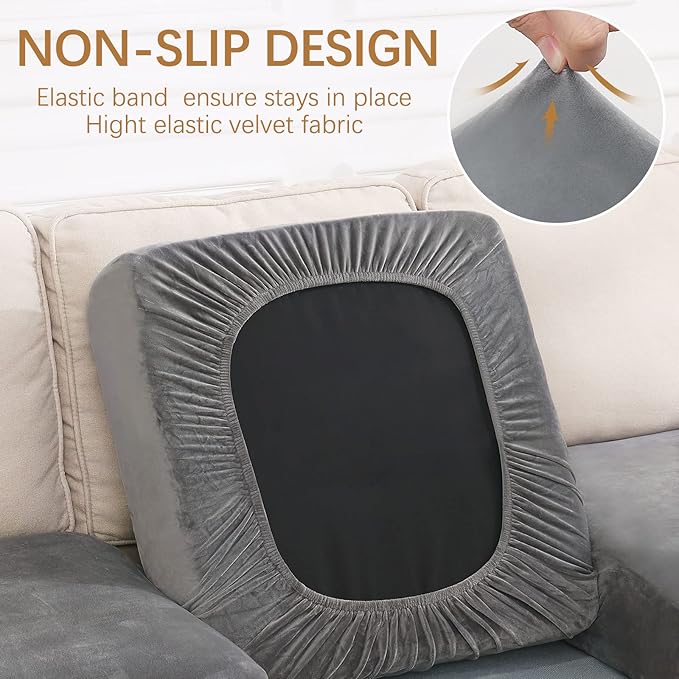 hyha Velvet Couch Cushion Covers, Sofa Covers for 2 Cushion Couch Washable | Soft Plush Sofa Slipcover, Elastic Bottom, Non-Slip Wear Resistant Furniture Protector, Ideal For Pets & Kids, Medium - Image 2