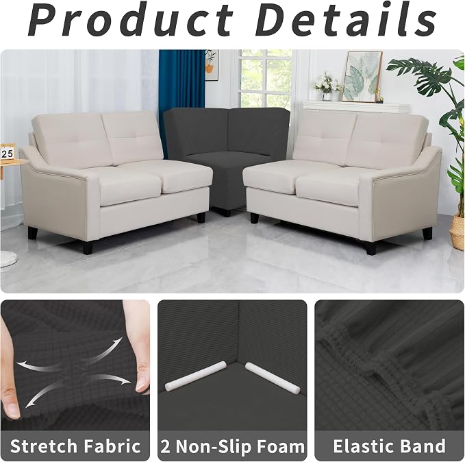 Easy-Going Stretch Soft Sectional Corner Sofa Couch Slipcover Dark Gray | 1-Piece Sofa Cover Furniture Protector with Bottom For Kids, Pet, Spandex Jacquard Machine Washable for Living Room - Image 5