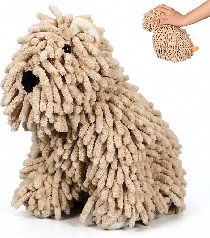 Tegeme 1 Pcs Chenille Dog Hand Towel Fuzzy Towel Absorbent Microfiber Soft for Bathroom Kitchen Washstand (Khaki,Siting Dog) by Tegeme