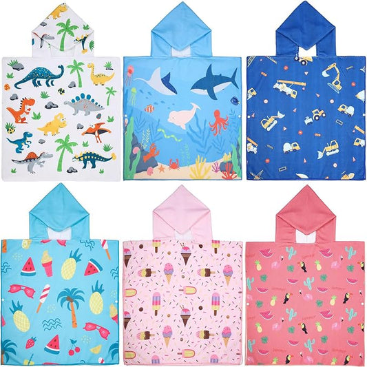 Oudain 6 Pcs Kids Hooded Towel Kids Bath Towels with Hood Microfiber Baby Pool Beach Towel for Boy Girls Toddler(47 x 24 Inch,Stylish Style) by Oudain