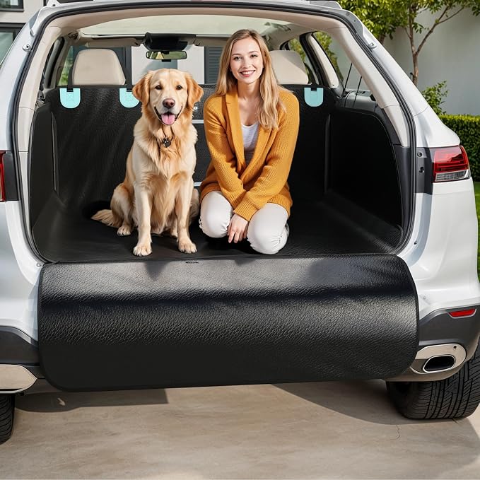 SUV Cargo Liner for Dogs with PU Leather, Waterproof Pet Trunk Cover with Taller Side Panels, Dog Seat Mat for SUVs Vans with Bumper Flap Protector, Non-Slip, Large Size Universal Fit, Black - Image 9