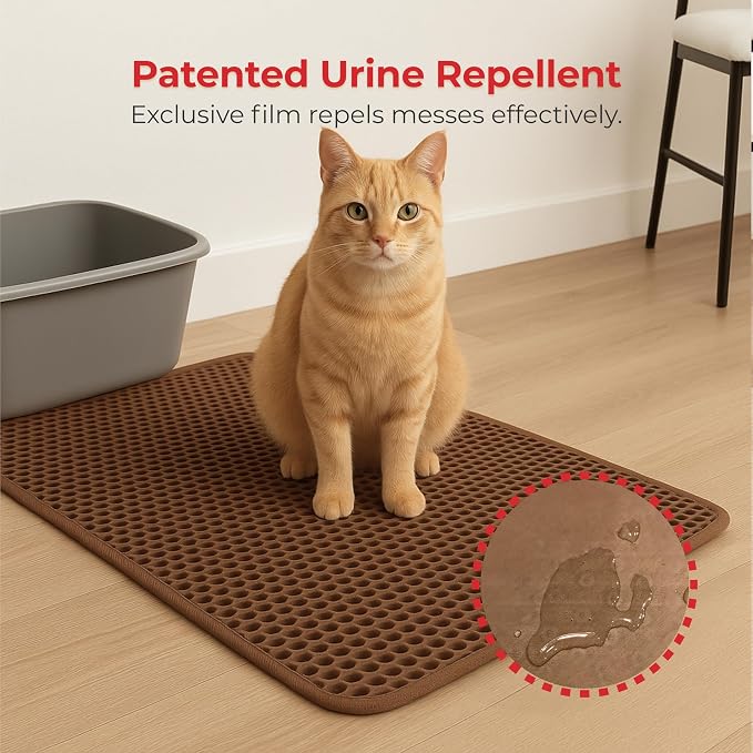 iPrimioJUMBO SIZE Cat Litter Trapper - EZ Clean (Brown/Tan) - 32 inches by 30 inches/Super BIG. Exclusive Water Proof Layer and Puppy Pad Option. Patent Pending. - Image 5