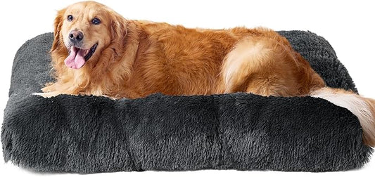 EHEYCIGA Fluffy Dog Crate Bed, Plush Extra Large Dog Pillow, Dark Grey | Xlarge Calming Anti Anxiety Plush Faux Fur Mat for Large size dogs, Washable Soft Warm Dog Pad with Non-Slip Bottom by EHEYCIGA