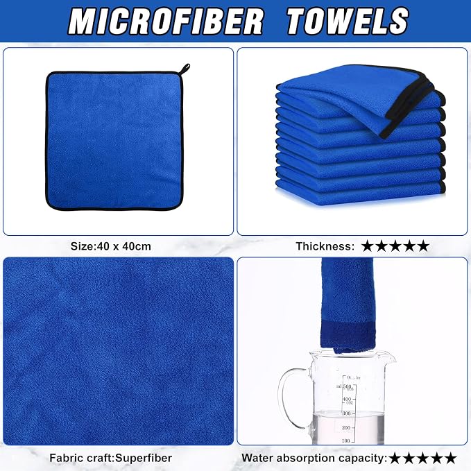 Tallew 80 Pcs Blue Microfiber Towels: 16"x16" Microfiber Drying Towels Bulk Micro Fiber Car Cleaning Cloth for Cars Drying Washing Polishing Cleaning Household Supplies - Image 4
