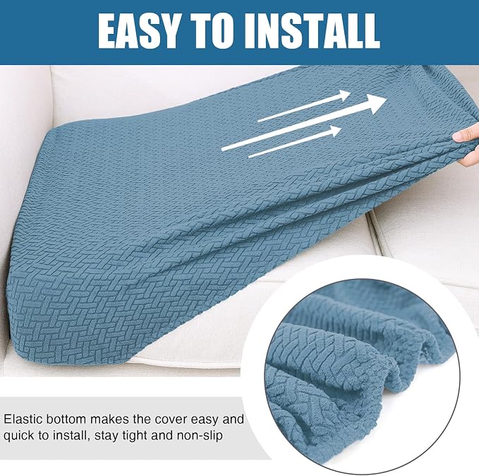 Smiry Waterproof Couch Cushion Covers, Non Slip Seat Cushion Covers | Stretch Jacquard Sectional Sofa Slipcover, Washable Elastic Furniture Protector for Pets, Kid, 2 Pieces, Blue - Image 4