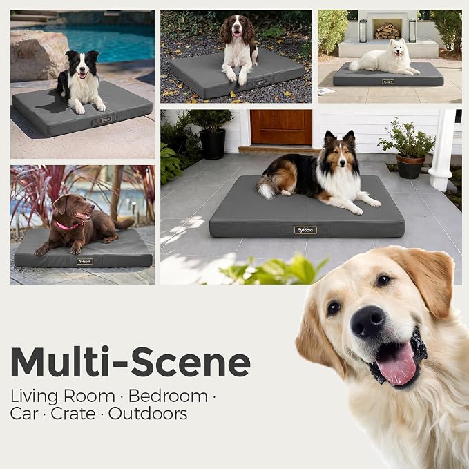 Sytopia Outdoor Dog Bed for Extra Large Dogs (90 lbs), Waterproof Orthopedic Pet Bed with Removable Washable Cover, Indoor Outdoor Dog Mat for Patio, Crate, Camping, Travel & Home, Gray - Image 4
