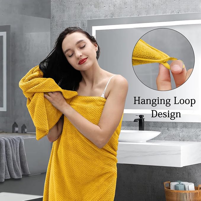 Extra Large Bath Towels Set 35x70 Inches - Yellow Luxury 600 GSM Oversized Bath Sheet Towel,Ultra Soft Microfiber - Quick Dry,Highly Absorbent Shower Towels Spa Hotel Bathroom Towel Set (4-Pack) - Image 7