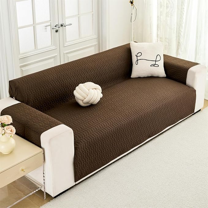 Cmfshape Skidproof Sofa Cover-Geometrical Couch Slipcover with Elastic Straps-Easy Fit Slip Cover-Washable Furniture Protector for Pets and Kids(Sofa66,Coffee) - Image 2