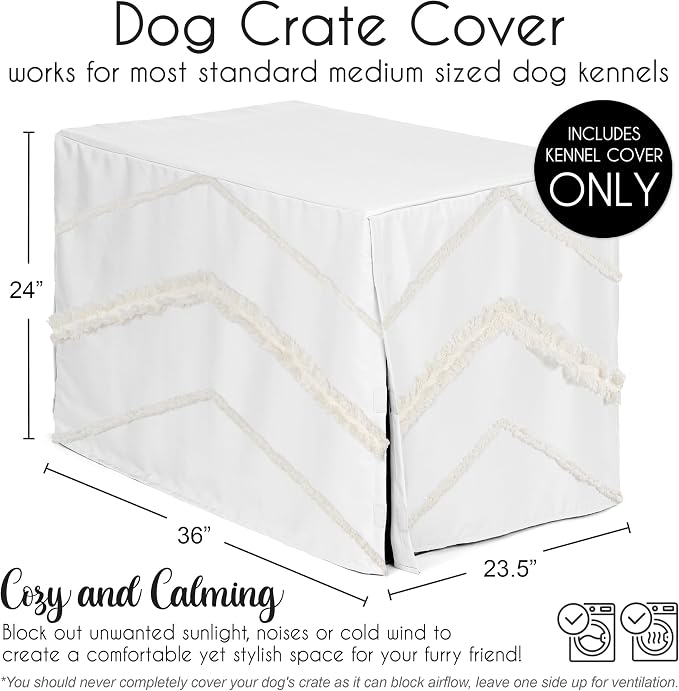 Sweet Jojo Designs 36in. Medium Dog Crate Cover (Bohemian Boho Chic) Pet Cage, Kennel Covers (Farmhouse, Elegant, Modern, Designer, Minimalist, Classic, Macrame, Tuft, Trim, Solid Ivory Cotton Fringe) - Image 5