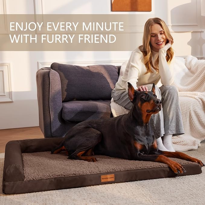 Patas Lague Orthopedic Large Dog Bed Pet Sofa Beds 36''X24'' Brown | L Bolster Egg-Crate Foam Dog Couch For Large Sized Dogs, Waterproof Removable Washable Cover, Pet Mat with Nonskid Bottom - Image 3
