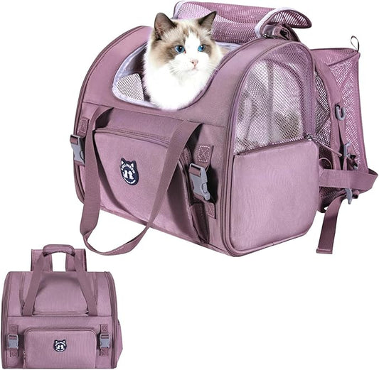 Lollimeow Expandable Cat Carrier Backpack for Large Cats - Airline Approved Pet Carrier Backpack for Small Dogs, Hiking & Travel, Waterproof with Breathable Mesh, 14lbs Capacity (Plum, Standard)