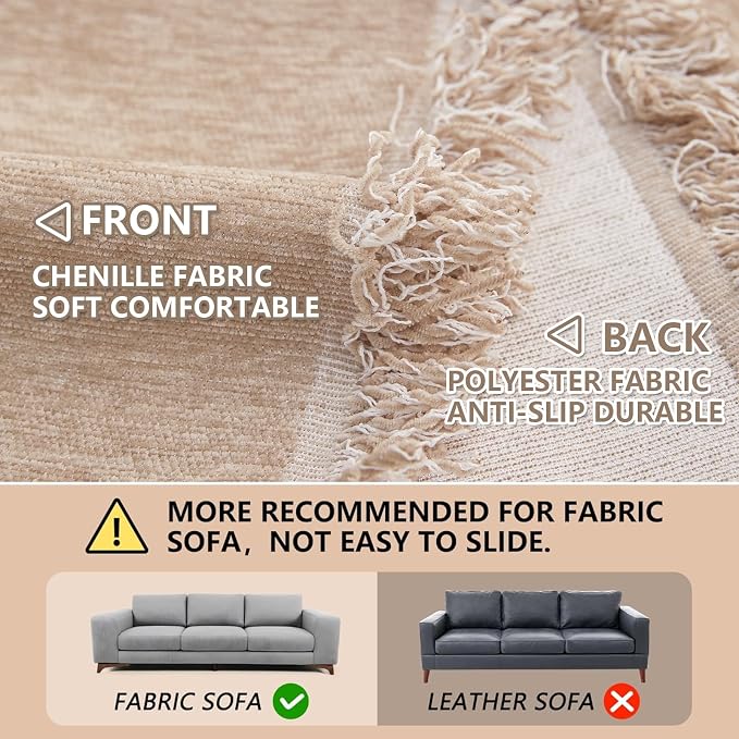 MEETSKY Couch Cover L Shape Sofa Cover for 3 Cushion Couch, Cover Protector Sofa Throw Cover for Couches Washable Soft Chenille Blend Modern Decorative for Living Room, 71" x 134", Khaki - Image 5