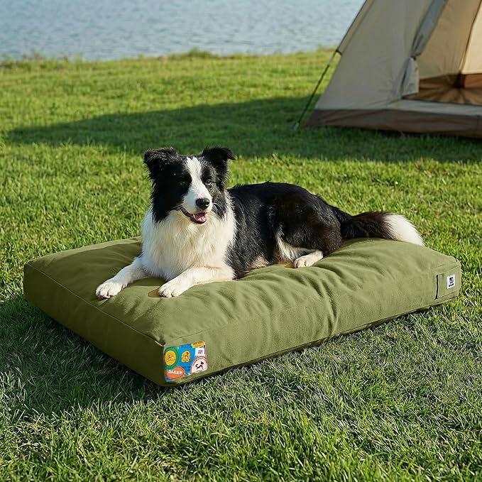 Sytopia 36 Inch Canvas Outdoor Dog Bed for Large Dogs, Durable Dog Bed with Waterproof Machine Washable Removable Cover, Indoor Patio Pet Pad for Crate, Green by Sytopia