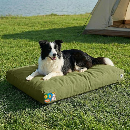 Sytopia 36 Inch Canvas Outdoor Dog Bed for Large Dogs, Durable Dog Bed with Waterproof Machine Washable Removable Cover, Indoor Patio Pet Pad for Crate, Green by Sytopia