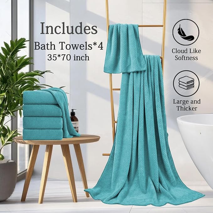 Hailea Extra Large Bath Towels Set 35x70 Inches - Aqua Luxury 600 GSM Oversized Bath Sheet Towel,Ultra Soft Microfiber - Quick Dry,Highly Absorbent Shower Towels Spa Hotel Bathroom Towel Set (4-Pack) - Image 6