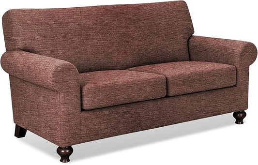 URBANLIFE 3-Piece Stretch Sofa Covers for 2 Cushion Couch, Chocolate | Super fitted spandex slipcovers for couches. Non-slip elastic bottom. Machine washable furniture protector for kids & pets. by URBANLIFE