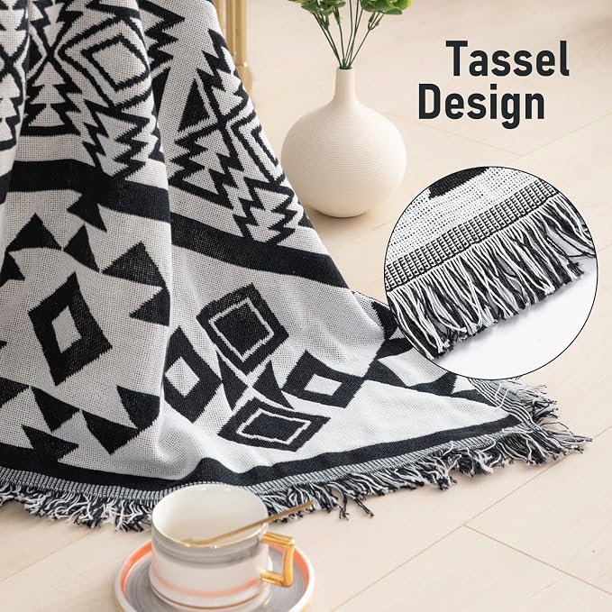 Homcosan Sofa Slipcovers Towel Reversible Cover Cotton Knit Geometrical Couch Cover for 2 Seat Cushion Blanket Sofa Cover Couch Slipcovers with Tassels Couch Protector for Pets, Kids （Large - Image 4